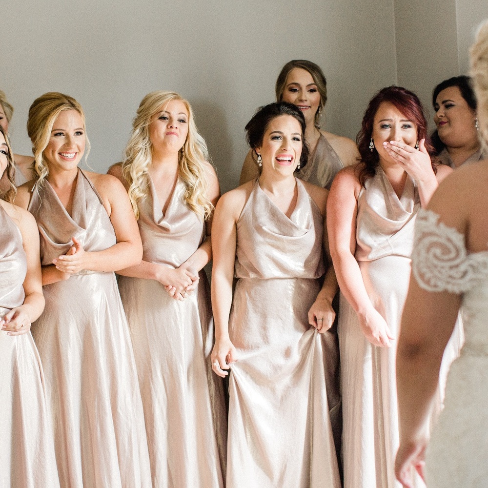 Beige, Sparkly Medium Bridesmaid Dress